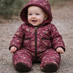 Ralph Lauren Baby Floral Hooded Barn Bunting In Burgundy and Pink 9 Months